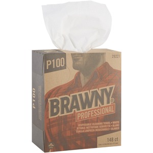 Brawny® Professional P100 Disposable Cleaning Towels - 12.50" Length x 8" Width - 148 / Box - 20 / Carton - Absorbent, Strong, Streak-free, Durable - White