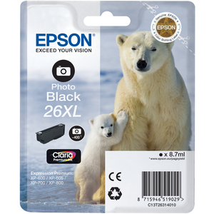 Epson Claria 26XL Ink Cartridge - Photo Black - Inkjet - 400 Page - 1 Pack