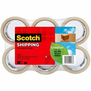 Scotch Greener Commercial-Grade Shipping/Packaging Tape - 54.60 yd Length x 1.88" Width - 3.1 mil Thickness - 3" Core - Synthetic Rubber Resin - 6 / Pack - Clear
