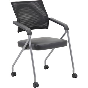 Boss Caressoft Plus Training Chair - Black Seat Color - Vinyl Seat Material - Black Back Color - Mesh Back Material - Pewter Frame Material - Four-legged Base - Armrest - 2 /
