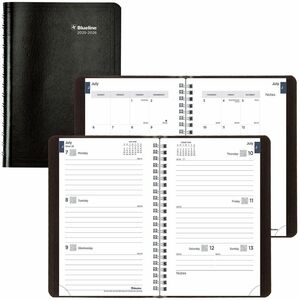 Blueline Weekly Academic Planner - Julian Dates - Weekly - July 2025 to July 2026 - 1 Week Double Page Layout - 5" x 8" Sheet Size - Twin Wire - Black - Soft Cover, Tear-off -