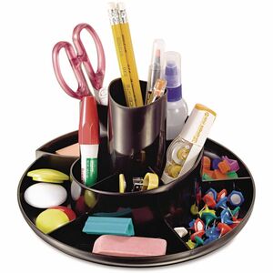 Universal Rotary Desk Organizer, 11 Compartments, Plastic, 8.75" Diameter x 5.38"h, Black - 11 Compartment(s) - 5.38" Height - Black - Plastic - 1 Each