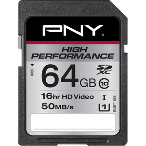 PNY Elite Performance 64 GB SDXC - Class 10/UHS-I - 100 MB/s Read - 65 MB/s Write - 1 Card/1 Pack