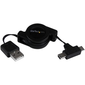 StarTech.com 2.5 ft Retractable USB Combo Cable - USB to Micro USB and Mini USB - M/M - 1x Type A Male USB
