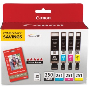 Canon PGI-250/CLI-251 Original Ink Cartridge/Paper Kit - Inkjet - Pigment Black, Cyan, Magenta, Yellow - 4 / Pack