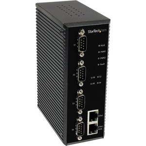 StarTech.com 4 Port Industrial RS-232/422/485 Serial to IP Ethernet Device Server - PoE-Powered - 2x 10/100Mbps Ports - 2 x Network RJ-45 - 4 x Serial Port - PoE P