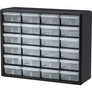 Akro-Mils 24-Drawer Plastic Storage Cabinet - 24 Drawer(s) - 15.8" Height6.4" Depth x 20" Length%Floor - Stackable, Finger Grip, Unbreakable - Black - Plastic, Polymer - 1 Eac