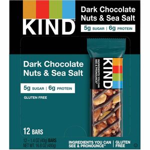 KIND Dark Chocolate Nuts/Sea Salt Snack Bars - Gluten-free, Non-GMO- 1.40 oz - 12 / Box