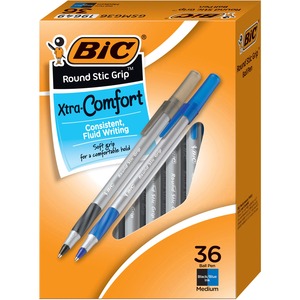 BIC Round Stic Grip Xtra-Comfort Medium Ball Point Pen, Assorted, 36 Pack - Medium Pen Point - 1.2 mm Pen Point Size - Assorted - 36 Pack