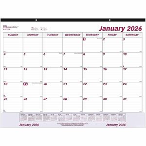 Brownline Vinyl Strip Monthly Desk Pad - Julian Dates - Monthly - 12 Month - January 2026 to December 2026 - 1 Month Single Page Layout - 22" x 17" Sheet Size - Desk Pad - Whi