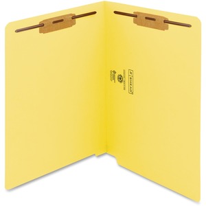 Smead WaterShed/CutLess Straight Tab Cut Letter Recycled End Tab File Folder - 8 1/2" x 11" - 2 x 2B Fastener(s) - End Tab Location - Yellow - 30% Recycled - 50 / Box