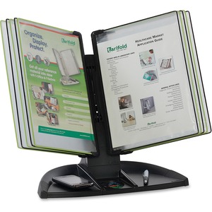 Tarifold Black Line Design Display Desk Stand - Desktop - 10 Panels - Support Letter 8.50" x 11" Media - Wire-reinforced, Removable Sleeve, Expandable - Black Pocket, Green Po