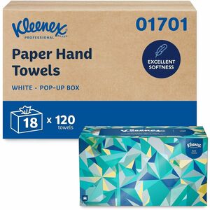 Kleenex Hand Towels with Premium Absorbency Pockets in a Pop-Up Box - 9" Width x 10.25" Length - White - Fiber - 120/Box - 18 / Carton