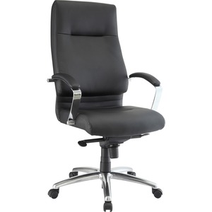 Lorell Executive High-back Chair with Fixed Arms - Leather Seat Material - Black Back Color - Leather Back Material - 5-star Base - 1 Each