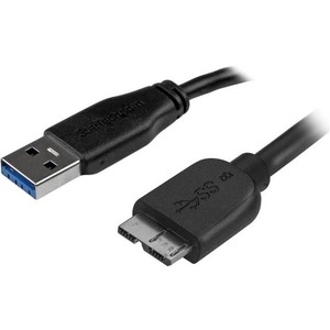 StarTech.com 15cm 6in Short Slim SuperSpeed USB 3.0 A to Micro B Cable - M/M - 1 x Type A Male USB - 1 x Micro Type B Male USB - Nickel Plated - Black