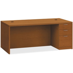 HON Valido Double Pedestal Desk, 72"W - 3-Drawer - 72" x 36" x 29.5" x 1.5" - 3 x Box Drawer(s), File Drawer(s) - Single Pedestal on Right Side - Ribbon Edge - Material: Parti