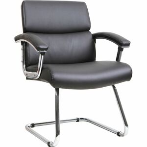 Lorell Padded Arm Guest Chair - Black Seat Color - Bonded Leather Seat Material - Black Back Color - Sled Base - Black - Leather - 1 Each