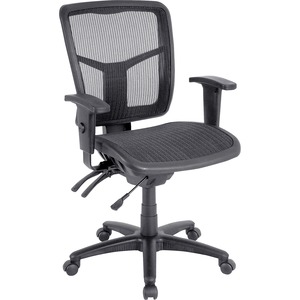 Lorell Mid-Back Mesh Swivel Office Chair - Black Frame Color - 5-star Base - Black, Silver - 1 Each
