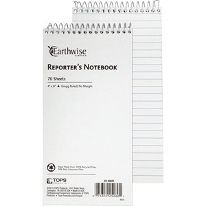 Ampad Earthwise Reporter's Notebook - 70 Sheets - Wire Bound - Front Ruling Surface - 0.34" Ruled - 15 lb Basis Weight - 4" x 8" - White Paper - WireLock, Chipboard Backing, M