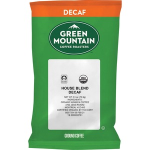 Green Mountain Coffee Roasters Fair Trade Organic House Blend Decaf Coffee - House Blend - Light - 2.5 oz - 50 Coffee Bag - 50 / Carton