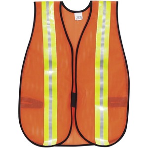 Crews Reflective Fluorescent Safety Vest - Visibility Protection - Polyester, Fabric - Orange - Elastic Strap, Hook & Loop, Comfortable, Washable, Lightweight, Reflective Stri