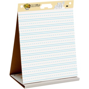Post-it® Tabletop Easel Pad with Primary Lines - 20 Sheets - Stapled - Primary Blue Margin - 18.50 lb Basis Weight - 20" x 23" - White Paper - Self-stick, Built-in Stand, Fold