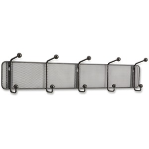 Safco Onyx 5-hook Steel Mesh Wall Rack - 5 Hooks - 5.5" Height x 26.8" Width - for Scarf, Hat, Coat, Garment - Steel - Black - 1 Each