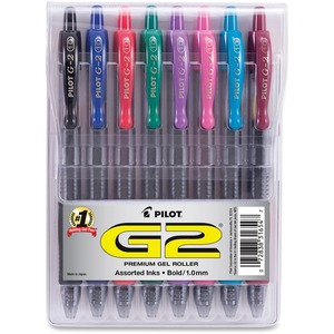 Pilot G2 8-pack Bold Gel Roller Pens - Bold Pen Point - 1 mm Pen Point Size - Retractable - Black, Blue, Burgundy, Green, Pink, Purple, Red, Teal Gel-based Ink - Clear Barrel