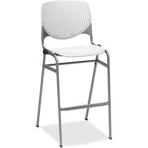 KFI 2300 BR2300 Bar Stool - White Polypropylene Seat - White Polypropylene Back - Silver Tubular Steel Frame - Four-legged Base - Nylon - 1 Each