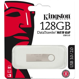 Kingston DataTraveler SE9 G2 128 GB USB 3.0 Flash Drive - Silver - 1/Pack