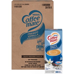 Coffee mate French Vanilla Gluten-Free Liquid Creamer - Single-Serve Tubs - French Vanilla Flavor - 0.38 fl oz (11 mL) - 4/Carton - 50 Per Box - 200 Serving