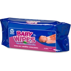Royal Paper Products Baby Wipes Refill Pack - White - Unscented, Extra Soft, Pre-moistened, Alcohol-free, Hypoallergenic - For School, Home, Skin, Church, Day Care - 80 Sheets