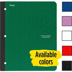 Five Star 11" 1-subject Wireless Notebook - 80 Sheets - Sewn - College Ruled - 3 Hole(s) - 9 1/8" x 11" - BlackPlastic Cover - Pocket, Perforated, Bleed Resistant, Easy Tear,