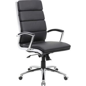 Boss Contemporary Executive Highback In Caressoft Plus - Black Seat Color - Vinyl Seat Material - Chrome, Black Frame Color - Chrome Frame Material - High Back - 5-star Base -