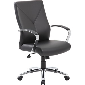 Boss Leatherplus Executive Chair with Chrome Accent - Black Seat Color - LeatherPlus Seat Material - Chrome, Black Frame Color - Chrome Frame Material - 5-star Base - Black -