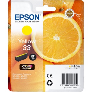 Epson Claria 33 Ink Cartridge - Yellow - Inkjet - 300 Page - 1 / Blister Pack - OEM