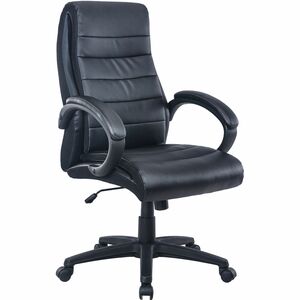Lorell Deluxe High-back Office Chair - Leather Seat Material - Leather Back Material - High Back - 5-star Base - Black - 1 Each