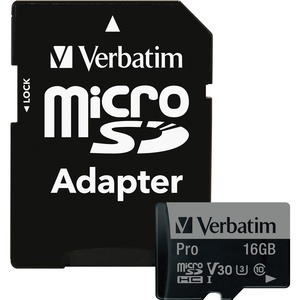 Verbatim 16GB Pro 600X microSDHC Memory Card with Adapter, UHS-I U3 Class 10 - Class 10/UHS-I (U3) - 90 MB/s Read1 Pack - 600x Memory Speed