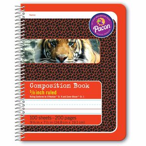 Pacon Composition Book - 100 Sheets - 200 Pages - Spiral Bound - Short Way Ruled - 0.63" Ruled - 4.50" Picture Story Space - 7 1/2" x 9 3/4" - Red Cover - Recycled - 100 / Eac