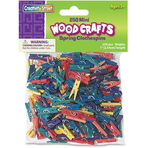 Creativity Street WoodCrafts Bright Mini Clothespins - Mini - 1" Length x 1.5" Width - for Artwork - Assorted - Wood - 250 / Pack