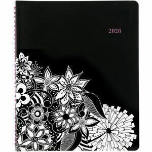 Cambridge FloraDoodle Premium Weekly Monthly Appointment Book, Black, White, Large - Large - Weekly, Monthly - 13 Month - January 2026 to January 2027 - 7:00 AM to 8:00 PM - H