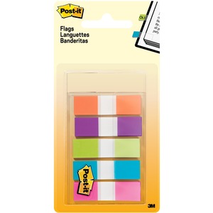 Post-it® Flags in On-the-Go Dispenser - Bright Colors - 100 x Assorted - 1/2" x 1 3/4" - Orange, Purple, Green, Blue, Pink - Removable - 100 / Pack