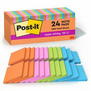 Post-it® Super Sticky Notes - Rio de Janeiro Color Collection - 1680 x Multicolor - 3" x 3" - Square - 70 Sheets per Pad - Multicolor - Paper - Self-adhesive, Recyclable - 24