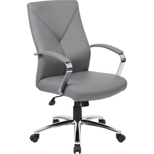 Boss B10101 Executive Chair - Gray Seat Color - LeatherPlus Seat Material - Gray Back Color - Leather, Polyurethane Back Material - Chrome, Black Frame Color - Chrome Frame Ma