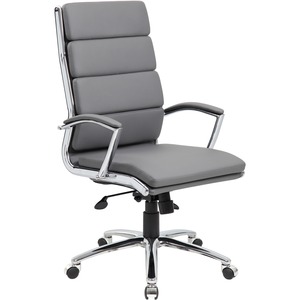 Boss B9471 Executive Chair - Gray Seat Color - Vinyl Seat Material - Gray Back Color - Chrome, Black Frame Color - Chrome Frame Material - 5-star Base - Armrest - 1 Each