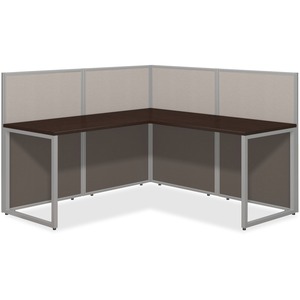 Bush Business Furniture Easy Office 60W L Desk Open Office - Thermofused Laminate (TFL) L-shaped, Mocha Cherry Top - Assembly Required - Light Gray, Storm Gray - Fabric - 1 Ea