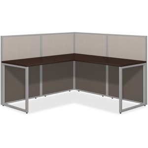 bbf 60W L Desk Open Office - Thermofused Laminate (TFL) L-shaped, Mocha Cherry Top - Assembly Required - Light Gray, Storm Gray - Fabric