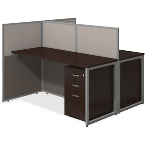 Bush Business Furniture 60W 2 Person Straight Desk Open Office with 3 Drawer Mobile Pedestals - Mocha Cherry Top - 6 Drawers x 1" Table Top Thickness - 44.88" Height x 60.04"