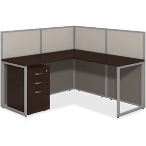 Bush Business Furniture Easy Office 60W L Desk Open Office with 3 Drawer Mobile Pedestal - Mocha Cherry L-shaped, Thermofused Laminate (TFL) Top - Pedestal Base - 3 Drawers -