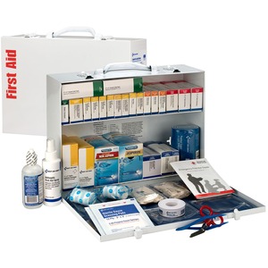 First Aid Only 2-Shelf First Aid Cabinet with Medications - ANSI Compliant - 446 x Piece(s) For 75 x Individual(s) - 11" Height x 15.3" Width x 4.5" Depth Length - Steel Case